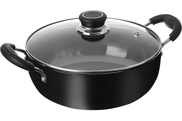 Amazon Brand - Solimo - Hard Anodized Deep Kadhai With Induction Bottom And Glass Lid (22 Cm), Black