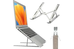 Bimormat Laptop Stand,6 Angles Adjustable Aluminum Laptop Holder,Foldable Portable Desktop Tablet Holder,Compatible with MacBook,iPad, HP, Dell 10-15.6”Laptops and Tablets,Silver