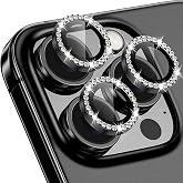 Coverzone İPhone 13 Pro / 13 Pro Max İle Uyumlu Y&uuml;ksek Kalite Parlak Elmas Desenli Taşlı Siyah &Ouml;zel Tasarım Kamera Lens Koruy