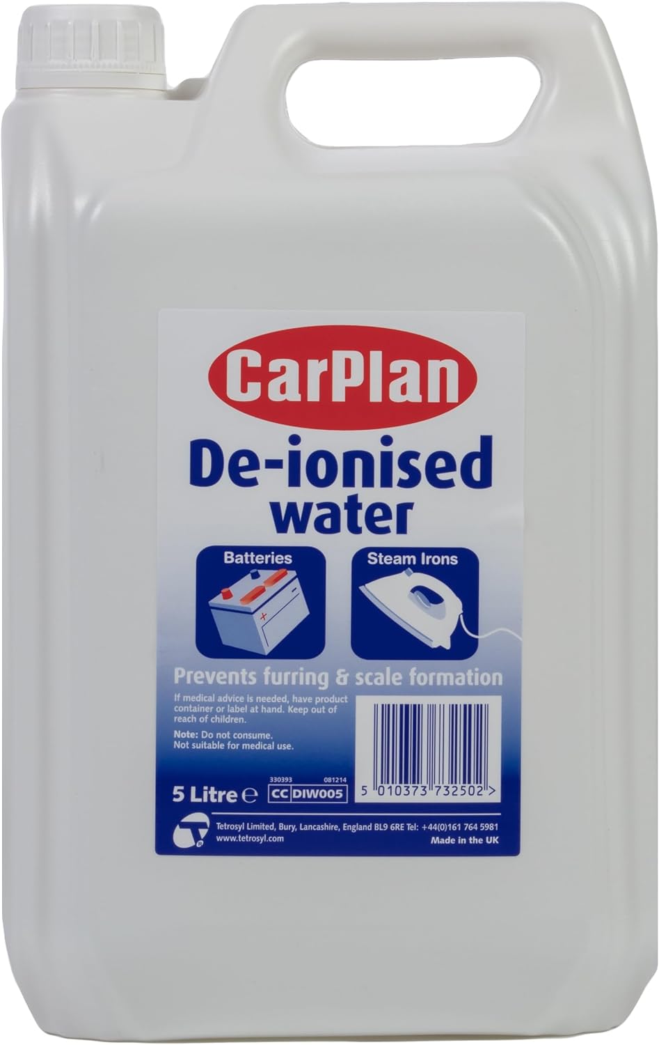 CarPlan De-Ionised Water 5L - Prevents Furring & Scale Formation