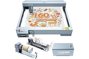 ATEZR V35 Plus 160W Grabadora Láser con Juego Giratorio KR PRO 4 en 1 y Air Assist, CNC Cortadora Láser, 34-36W Potencia Láser, Punto comprimido de 0,06 * 0,1mm, para Madera/Metal/Vidrio, etc