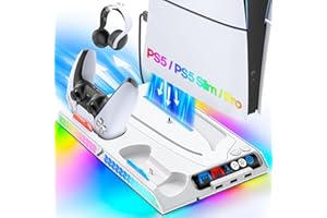 TOKLUCK Station de refroidissement pour PS5 Pro et Slim, ventilateur à 4 vitesses, accueil vertical, accessoires pour manette PS5 Originale et Edge