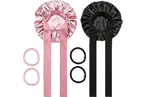 2 stk Silke Bonnet för att sova, Silke hår Bonnet för att sova, Polyester Satin Bonnets, Hår Wrap för Sleepings, Night Cap för kvinnor Flickor krökliga raka naturliga hår, med 2 mjuka Scunchies