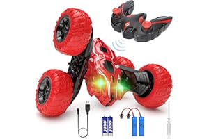 VATENIC Macchina Telecomandata, 4WD Auto Telecomandata con Batteria Ricaricabile, 2.4GHz Macchina Acrobatica Rotazione di 360°con Luce LED Macchina Radiocomandata per Bambini (rossa2)