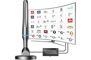 DGUPSP TV Aerial, Freeview Indoor TV Aerial with 500+ Miles Range, 360° Reception TV Antenna Indoor with Signal Booster, indoor aerial for tv Magnetic Base, Support 4K 1080P VHF/UHF/DAB Radio and All TV