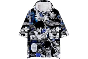 Piccodos 3D Print Anime Short Sleeve T-Shirt with Hood Boku No Hero Academia Dabi Blouse Sweatshirt Hoodie Top Cosplay Costume Version 11 Blue L (Chest 120 cm)