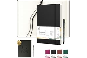 THE ROYAL DESK TDR Libreta de puntos B5 de tapa dura y cuero vegano. Cuaderno punteado 250 páginas numeradas de folios crema, tamaño ideal 25,5x18cm. Bullet journal para Escritores,Negocios, Diaristas PN