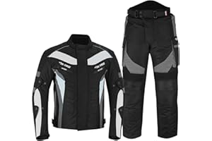 PROFIRST Waterproof Motorbike Motorcycle 2 Piece Full Suit Jacket + Trouser in Cordura Fabric and Armour - 6 Packs Design Most Popular (Black & Grey, Extra Small)