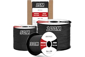Brotree Paracord 3mm 15M Cuerda 100% Nylon Tipo II 3 Hebras Cuerda Paracord 425 para Exterior, Bricolaje - 192 kg Carga de Rotura (Negro)