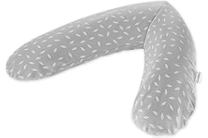 Theraline Cuscino Allattamento e Gravidanza 190 cm - Imbottitura Microperle EPS, Federa Cotone 100% | Lavabile, senza Sostanze Nocive - Bianco Grigio