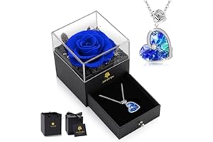 LEITON Ewige Rose mit Kristall Halskette, Infinity Rosen Box, Echte Rose Geschenkset Geschenke für Frauen, Konservierte Rose für Valentinstag Muttertag Hochzeit Jahrestag Geburtstag Geschenk für Sie