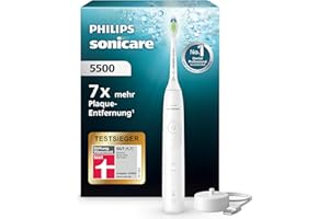 ‎PHILIPS Philips Sonicare 5500 elektrische Zahnbürste, Schallzahnbürste mit 1 Intensitätsstufe, Andruckkontrolle, EasyStart, SmarTimer und BrushPacer, Weiß, Modell HX7110/01 [Neue Technologie]