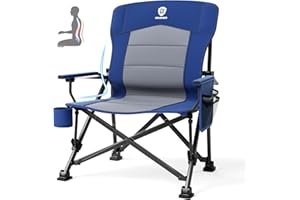 EVER ADVANCED Sedia da campeggio pieghevole, 230 kg, portata XL, supporto lombare, 62 cm, larghezza seduta con tasca laterale, supporto per bevande, sedia pieghevole per campeggio, esterni, balcone,