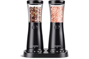 Salt and Pepper Mills Electric Set of 2 Stainless Steel (Rechargeable, LED Lighting, with Adjustable Ceramic Grinder, Cleaning Brush Brush) Spice Mill Electrically Adjustable, Black