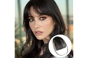 SEIMAINURS Clip In Fringe 100% Real Human Hair Bangs Hair Clip Thin Bangs On Hairpiece On Air Bangs With Temple Wispy Bangs Hair Extensions for women (Brown black, Clip in Wispy Bangs)