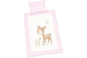 ‎KLAUS HERDING GMBH Herding Baby Best Kleinkinder-Bettwäsche-Set, Jana Reh Wendemotiv, Bettbezug 100 x 135 cm, Kopfkissenbezug 40 x 60 cm, Flanell/Biber