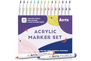 Arrtx Bolígrafos de pintura acrílica, 30B colores, punta de pincel, marcadores acrílicos para pintura de roca, madera, cerámica, vidrio, lona, metal, plástico, tela, piedra y proyecto de bricolaje