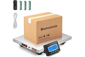Bonvoisin Bilancia Postale Senza Fili 300kg/660lb con Display LCD Separato, Piattaforma Acciaio Inox, Doppia Alimentazione a Batterie & Rete, kg/lb/oz/lb:oz, Funzioni TARA/HOLD/COUNT (450kg EU)