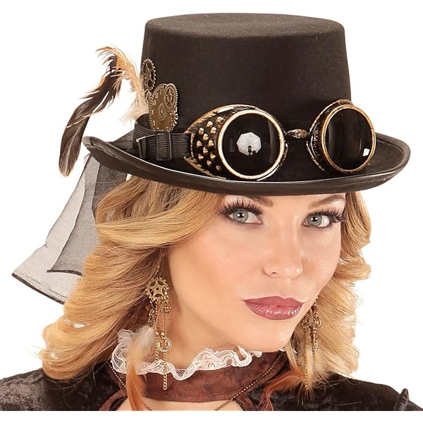 Chapeau Haut-de-Forme Steampunk - Style Rétro Gothique - Taille Unique 56-60cm - Hauteur 17cm - Pour Homme Et Femme