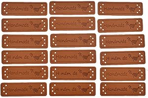 Kesheng 50pcs Etiquetas Handmade Hecho a Mano de Cuero Sintético 5x1.5cm para Costura DIY
