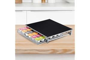 Soporte organizador Garden Mile para cápsulas de café Dolce Gusto, cajón con capacidad para 36 cápsulas, estructura de acero inoxidable con superficie antivibración antideslizante, color negro