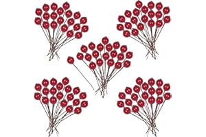 HONGCI 100 Pcs Christmas Holly Berries Artificial Mini Red Holly Berries,Christmas Berries Red Berry Stems for Wreath Decorations Craft Christmas,Xmas Tree,Garland DIY Craft Wire Berries Party Decor