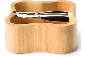 Continenta quadratische Nussschale aus Gummibaumholz mit integriertem Qualitäts-Nussknacker, Größe: 24,5 x 24,5 x 8 cm