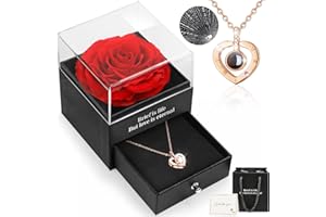 HEGUD Zakonserwowana róża, prezenty walentynkowe dla niej, na Dzień Matki, wieczna róża, z naszyjnikiem „I Love You”, prezenty dla mamy, na święta, dla kobiet, żony, dziewczyny, na rocznicę, urodziny