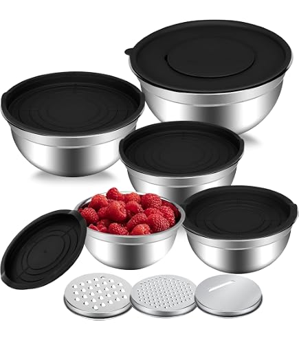 Set De 3 Saladiers En INOX Avec Couvercles Hermétiques - 1,4 L / 2,8 L