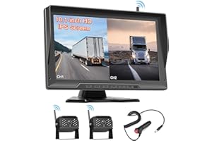 Hikity Kit Telecamera di Retromarcia Wireless con Monitor HD IPS LCD da 10" e 2 Telecamera Posteriore, Segnale Digitale Stabile, IP68 Impermeabile Visione Notturna, 12-24V per Camper, Auto, Camion
