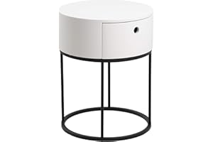 AC Design Furniture Apollon stolik nocny, wys. : 51 x szer.: 40 x gł. : 40, Ø: 40 cm, biały/czarny, MDF/metal, 1 szt.