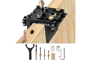 Pocket Hole Jig Kit, longziming Woodworking 3 in1 Doweling Drilling Guide Kit 6/8/10/15mm Latest Version Self-Centered with Positioning Clip Adjustable Drilling Guide Puncher Locator Carpentry Tools