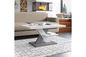 Viosimc Tavolino da Salotto Moderno Bianco e Grigio con Ripiano Tavolo Soggiorno Elegante, Complemento Arredo Contemporaneo 90x60x45 cm