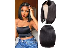 ‎TNICE TNICE Bob Wigs Lace Front Human Hair Wig 4x4x1 Lace Front Wigs Brazilian Straight Bob Wig T Part Human Hair Bob Lace Front Wigs 150% Density Short Bob Wigs for Black Women (10inch)
