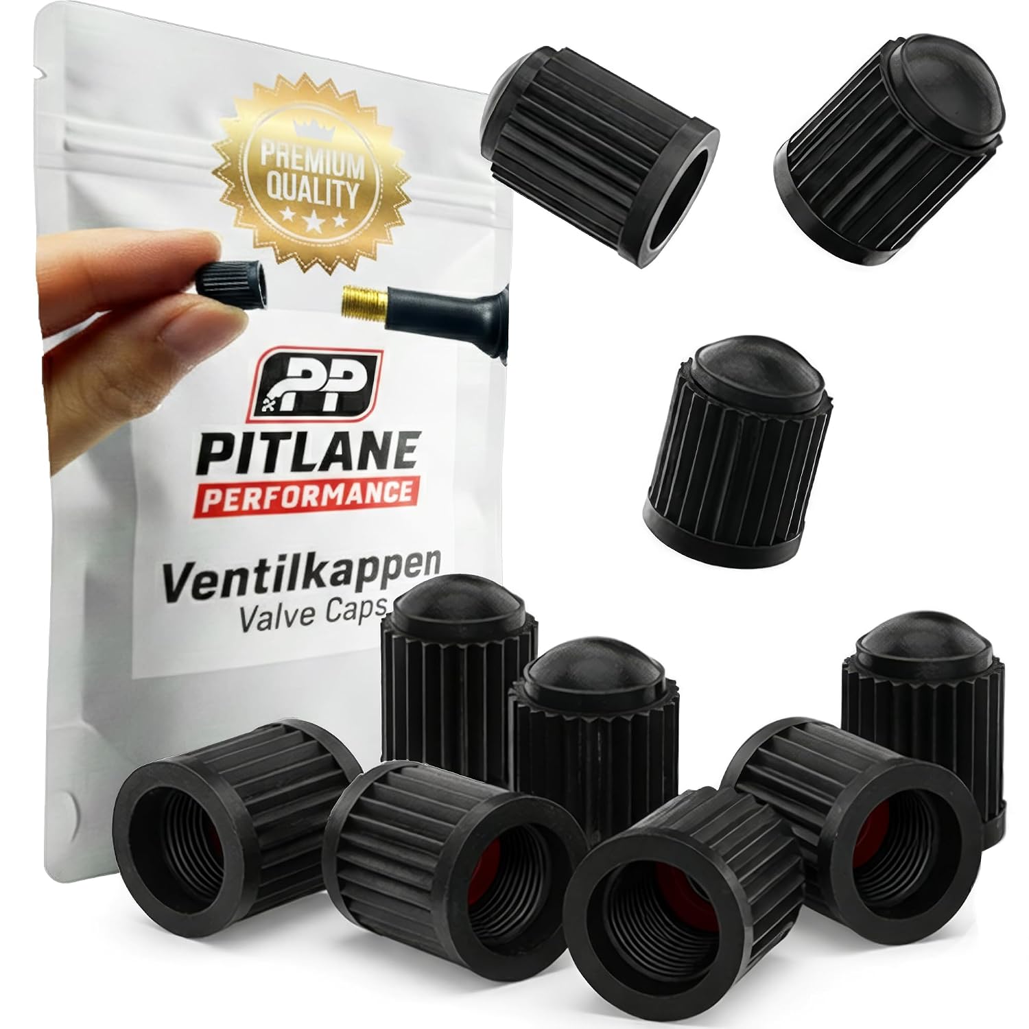 Pitlane Performance® Ventieldoppen 10 stuks - Universele autoband ventielbeschermers voor Schrader-ventielen - Auto, SUV, motorfiets, fiets - Duurzaam en stofdicht (Zwart)