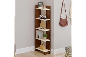 BLUEWUD Lagoon Engineering Wood Multipurpose Floor Corner Stand Bookshelf with Home Decor Display Shelves Wall Book Storage Rack Organizer Cabinet Living Room Bedroom Office Home (Brown Maple & Beige)