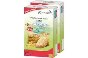FLEUR ALPINE Baby Galletas para Gachas de Desayuno Suaves o Refrigerio Diurno | 12x2 Bocadillos de Avena Orgánica | Galletas Nutritivas y Fáciles de Comer Integrales | 9 Meses