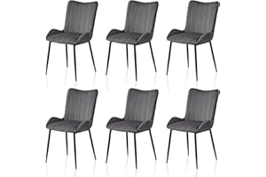 ‎TUKAILAI Esszimmerstühle 6er-Set mit hoher Rückenlehne, Samt Gpolstertem Sitz und Armlehnen, Küchenstühle mit robusten Metallbeinen, Wohnzimmer, Lounge-Stühle für Zuhause, Büro, Empfang, Esszimmer, Grau