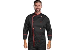 BWOLF BIKO/NOBU Giacca Cuoco Uomo e Donna Unisex con i Bottoni Giacca da Cuoco Ristorante Divisa da Cuoco a Maniche Lunghe, bianco/nero