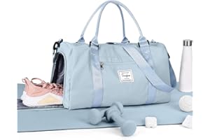 HYC00 Gym Bags Women Men Sports Duffle Bag with Shoes Compartment & Wet Pocket,Travel Duffel Bags for Women Large Weekend Overnight Holdall for Hospital Swimming Carry on Hand Luggage Bag,Sky Blue