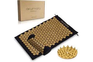 AKUMATA Acupressure Mat and Pillow Set | Regular Size Massage Mat for Lower Back Pain Relief and Neck Pain Relief | Deep Relaxation Acupuncture - Black & Gold