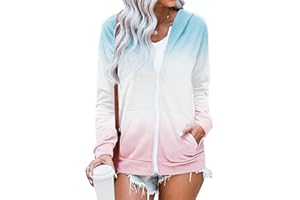 HVEPUO Damska bluza z kapturem Batik Zip Up, nadruk gradientowy Y2k