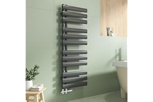 EMKE Secador de Toallas de Agua Caliente Tubo Oval,112x40cm,Radiador de Baño de Tubo Oval,Calentador de Toallas,radiador baño Pared,408W,Antracita