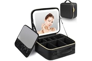 South Area - Estuche de Maquillaje Portátil con Espejo Iluminado y Lámpara LED, Bolsa de Maquillaje de Viaje, Material Duradero Impermeable, Gran Capacidad, Diseño Ligero - Elegante, Negro
