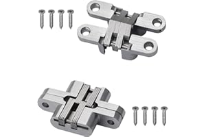 KEWEIDING 2 Pieces Concealed Cross Hidden Hinges for Cabinet Cupboard Wooden Box, 180 Degree Invisible Folding Door Hinge, Silver, Zinc Alloy and Stainless Steel