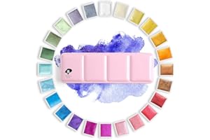 Paul Rubens Artist Watercolor Paints-Metallic Glitter Solid Colors-Pink Portable Metal Case with Palette-24 Color Set Sparkle Watercolor