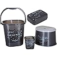 Nayasa Funk Sqr 4 Pcs Plastic Bathroom Set | Bucket 25 L + Mug 1.5 L + 508 DLX Stool + Soap Case | Bathroom Set | Bath Set for Bathroom | Black