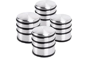 Oxid7® 4x tope de puerta acero inoxidable cepillado mate 8 cm de altura, 9 cm de diámetro | Tope de puerta macizo 1,1 kg también para puertas pesadas | 3 anillos de goma