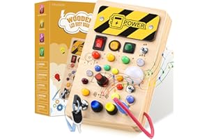 YIKANWEN Montessori Busy Board Spielzeug ab 1 2 3 Jahr, Holzspielzeug mit Musik und 10 LED Lichtschalterspielzeug Sensorisches Lernspielzeug für Babys Kleinkinder Jungen Mädchen ab 1 2 3 4 Jahre