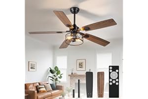 Depuley Ventilateurs de plafond 52 pouces avec éclairage: Ventilateurs de plafond à cage Double finition 5 pales - Ventilateur de plafond rustique avec télécommande pour salon industriel extérieur